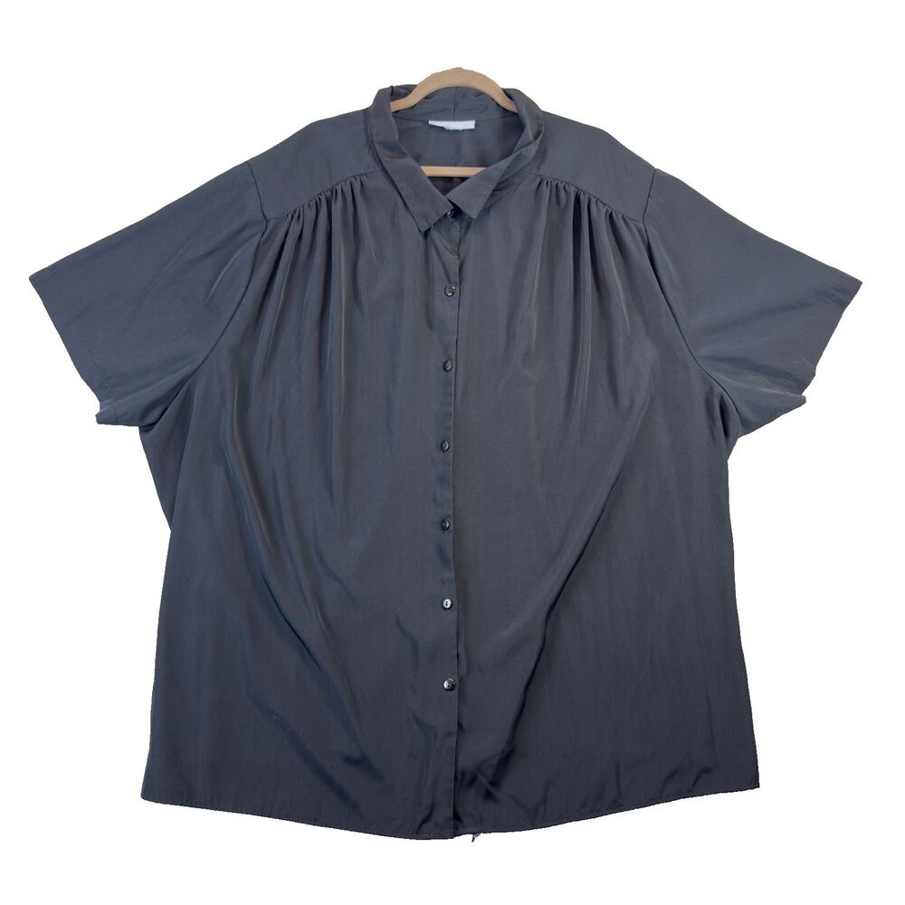 Only Necessities Shirt Womens 5X Black Button Up Short Sleeve Casual Solid Work